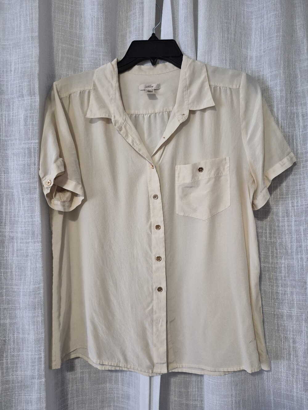 Button-Up Short Sleeve Silk Blouse